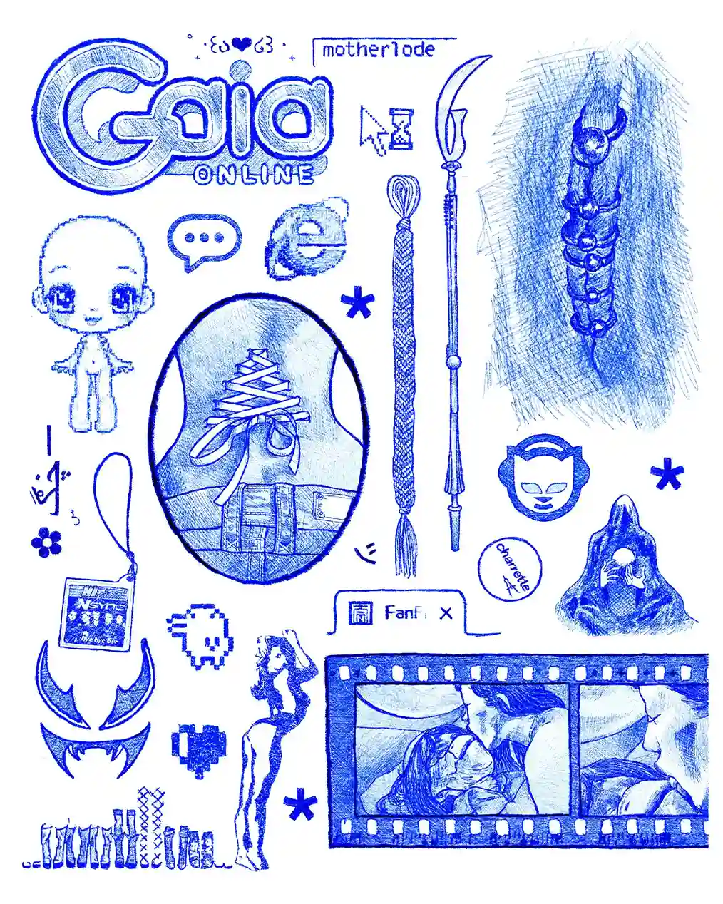 drawings made with a blue ballpoint pen