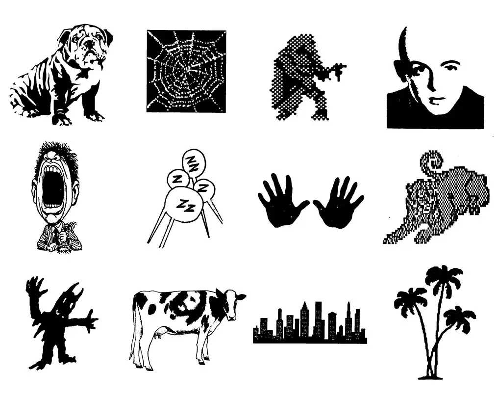 stencil with different black and white images