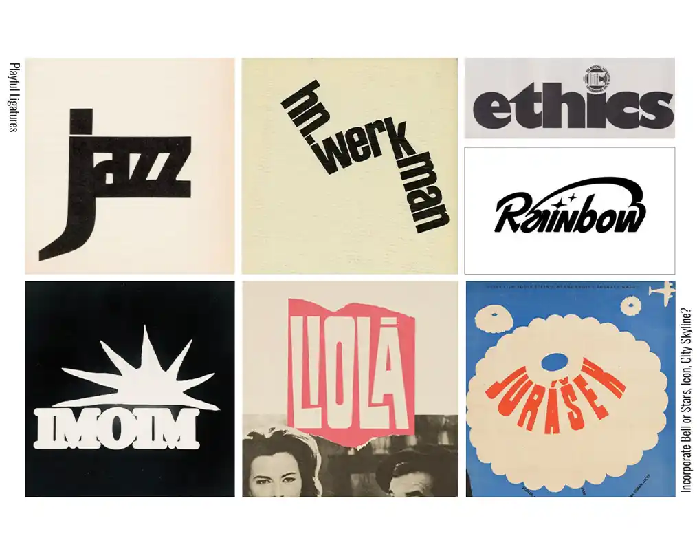 collage of images with phrases and colors