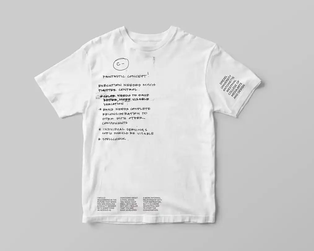 white t-shirt with a print on a gray background