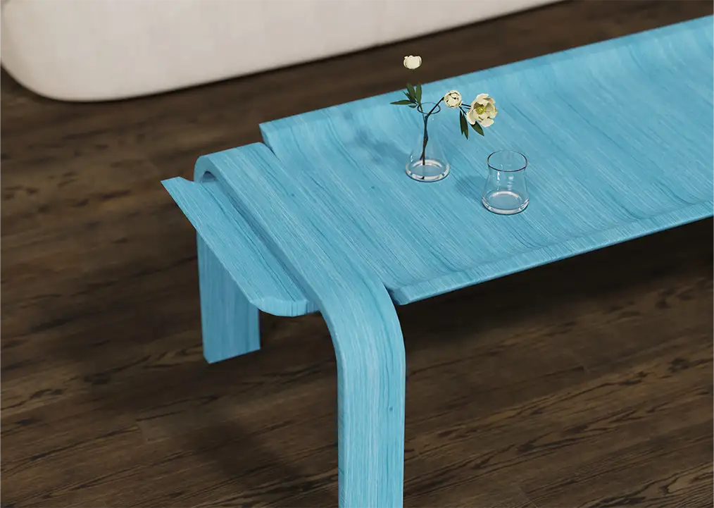 photograph of a light blue table
