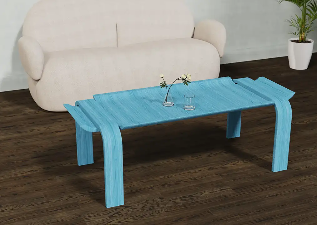 photograph of a light blue table
