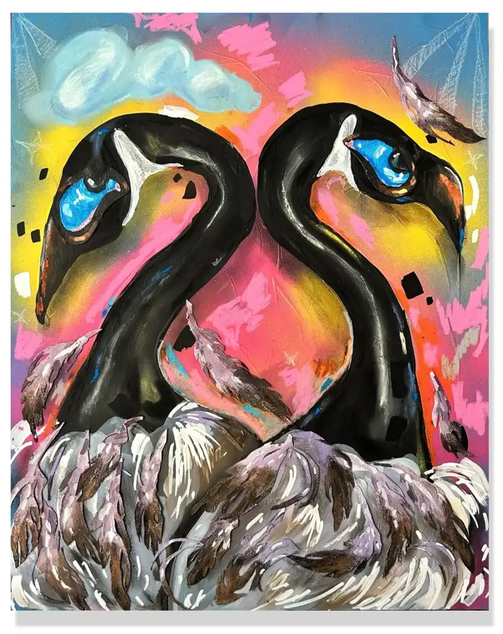 abstract painting of two birds
